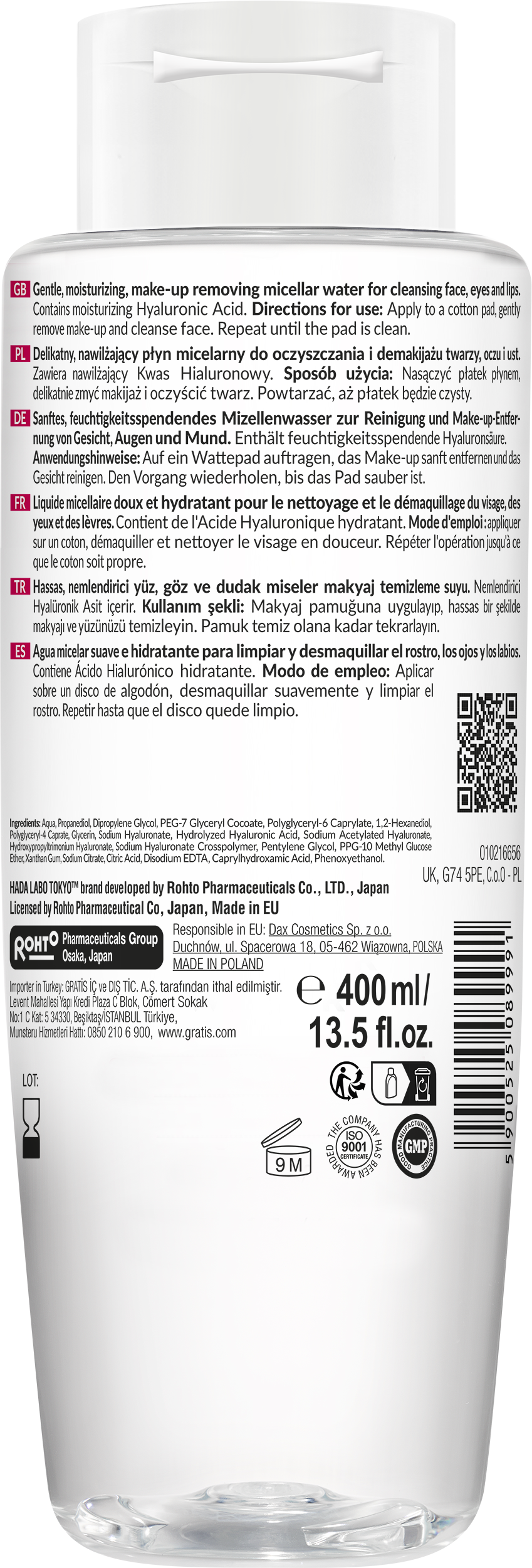 Hada Labo Tokyo Micellar Water – Make-up Removing, 400 ml