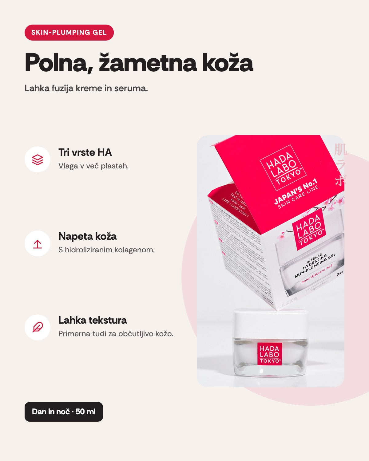 Hada Labo Tokyo Plumping Gel – prednosti