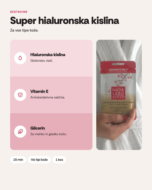 Hada Labo Tokyo Premium maska za obraz v robčku Express Glow &amp; Anti-stress, 1 kos